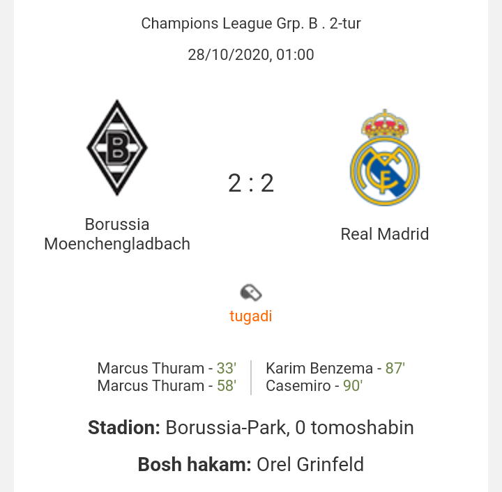 ECHL. "Borussiya M" - "Real" 2:2. Biznikilar zo'rg'a mag'lubiyatdan qutilib qoldi