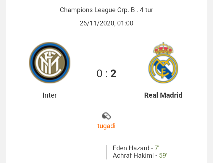 ECHL. "Inter" - "Real Madrid" 0:2