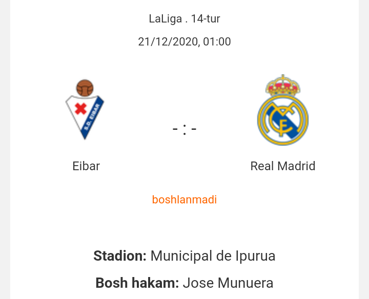 La Liga. "Eybar" - "Real Madrid". Asosiy tarkibi malum!